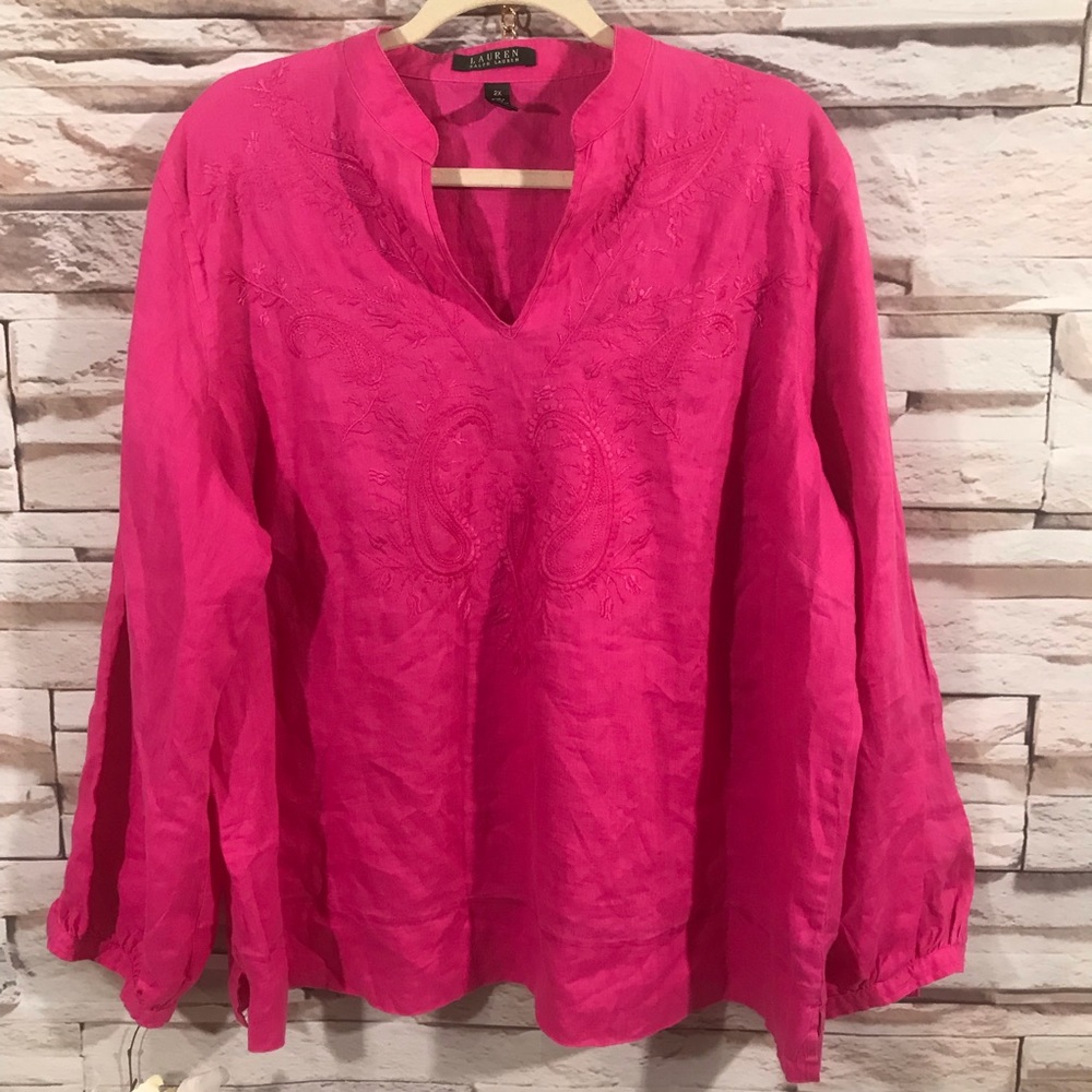 Lauren Embroidered Pink Blouse Sz 2X (K19) - Picture 1 of 4